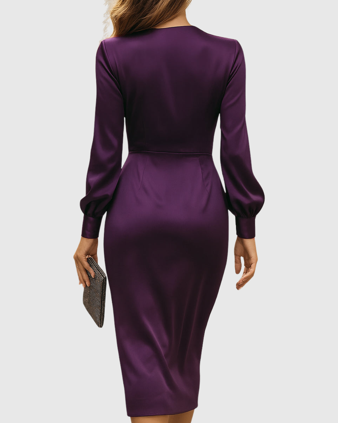 Natalie - Abito midi in satin nel colore Prugna Profonda