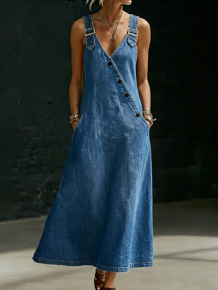 Beatrice - Vestito Lungo in Jeans con Bottoni