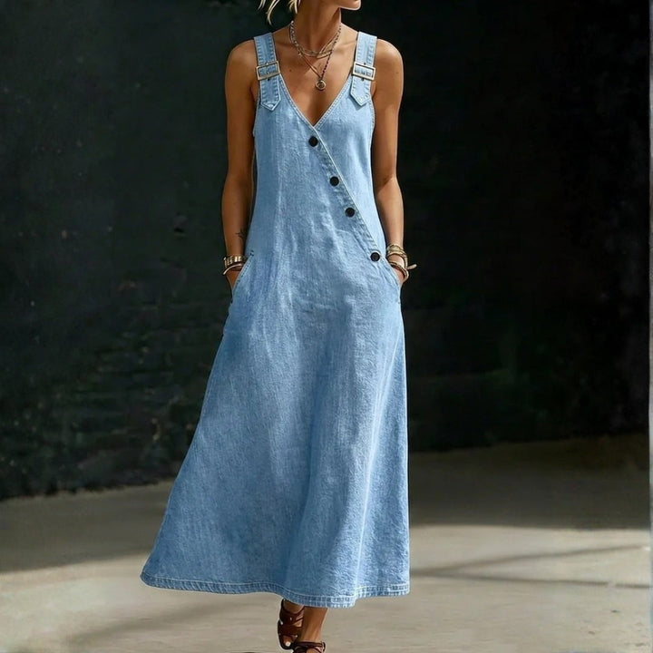 Beatrice - Vestito Lungo in Jeans con Bottoni