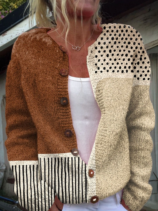 Cardigan minimalista con stampa astratta a pois e bottoni
