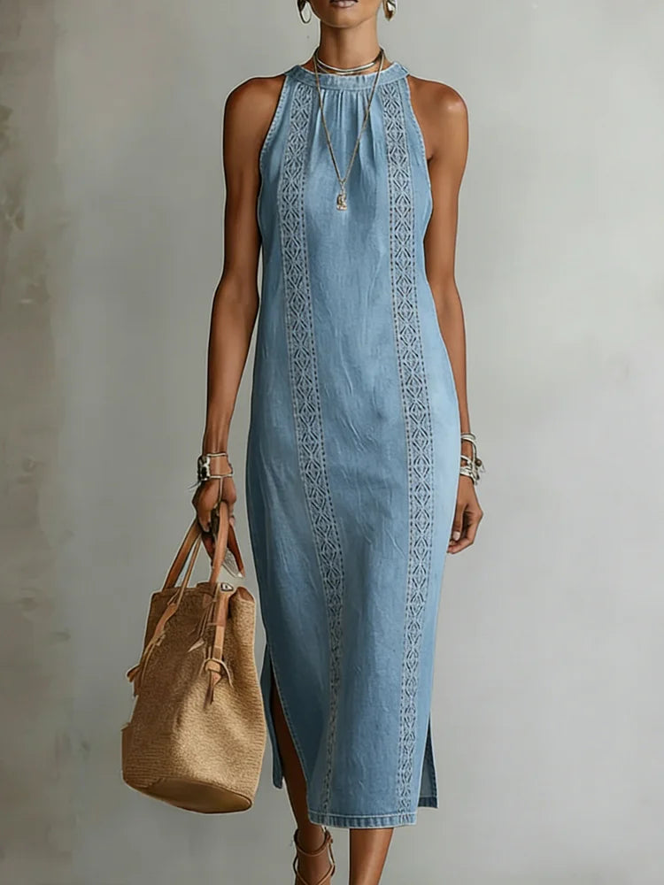 Livia - Abito in Denim con Pizzo in Stile Retro