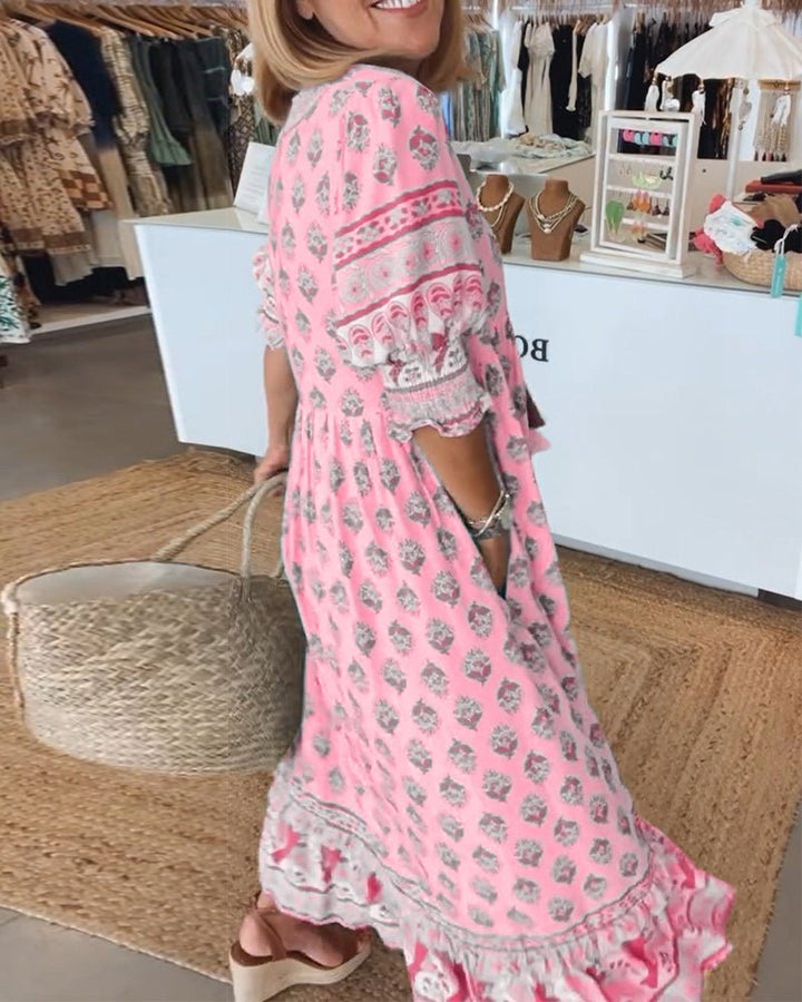 MANA | ABITO MIDI FLOREALE CHIC CON COLLO A V