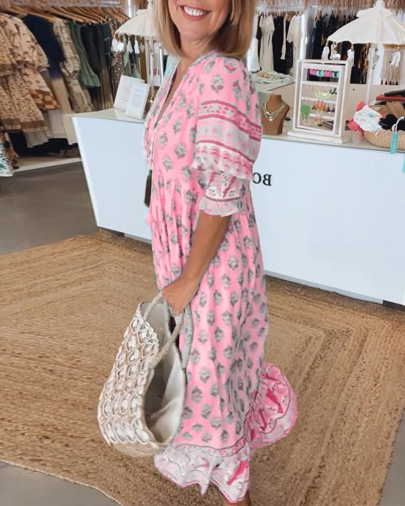 MANA | ABITO MIDI FLOREALE CHIC CON COLLO A V