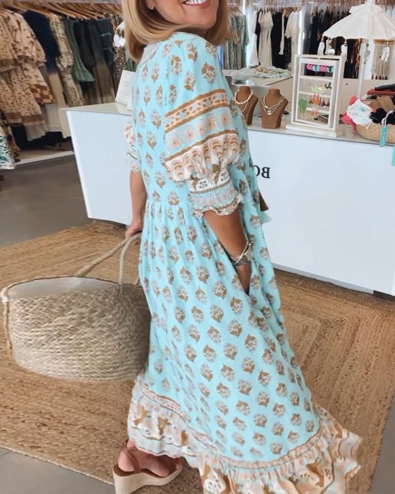 MANA | ABITO MIDI FLOREALE CHIC CON COLLO A V