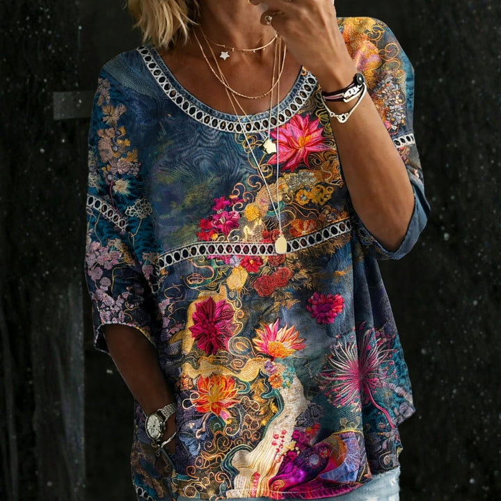 Martina - Blusa in Denim a Fiori Vintage