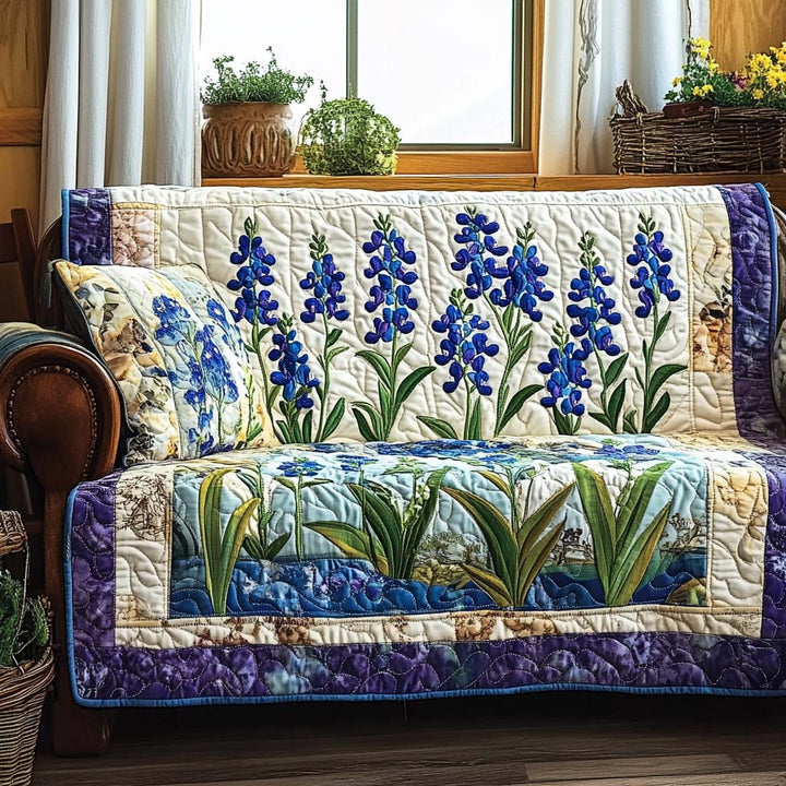 Asia | Copridivano Trapuntato Fiori Blu di Campo