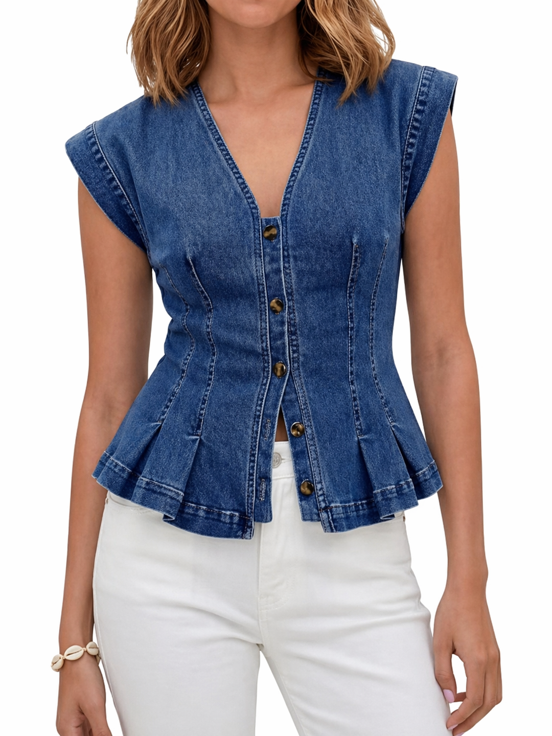 Michela - Top in Denim con Scollatura a V