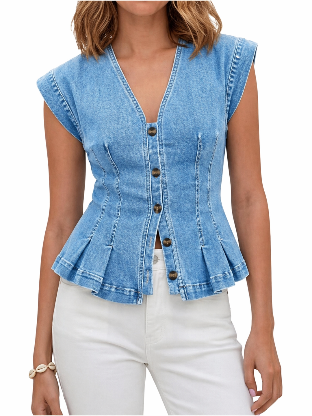 Michela - Top in Denim con Scollatura a V