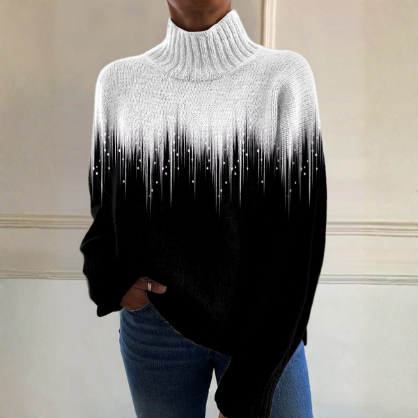 Jacqueline | Maglione a collo alto bianco e nero in stile ombré