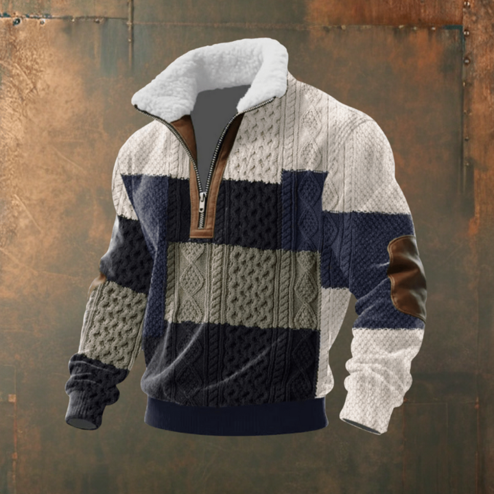 Mattia | Maglione grigio-bianco con colletto a zip