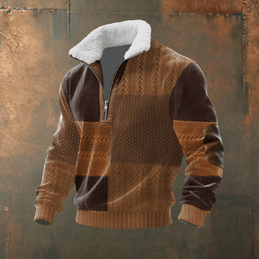 Mattia | Maglione grigio-bianco con colletto a zip