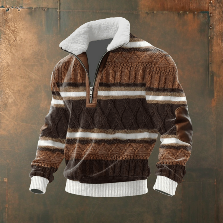 Mattia | Maglione grigio-bianco con colletto a zip