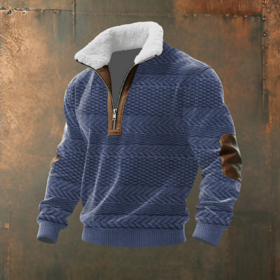 Mattia | Maglione grigio-bianco con colletto a zip