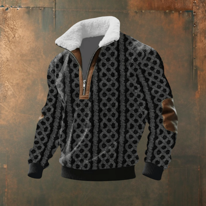 Mattia | Maglione grigio-bianco con colletto a zip