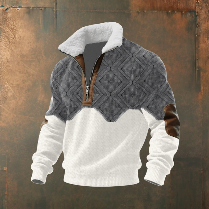 Mattia | Maglione grigio-bianco con colletto a zip
