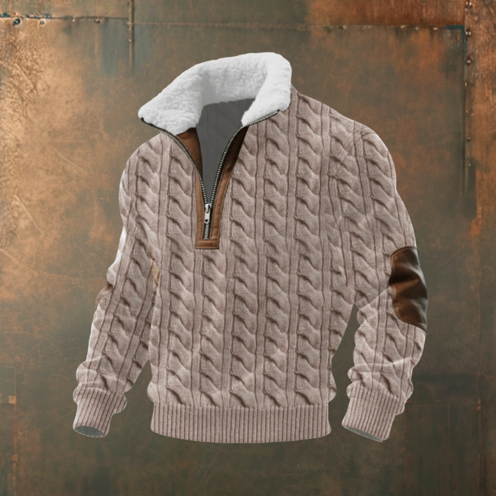 Mattia | Maglione grigio-bianco con colletto a zip