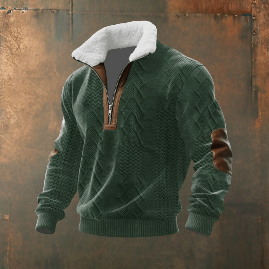 Mattia | Maglione grigio-bianco con colletto a zip