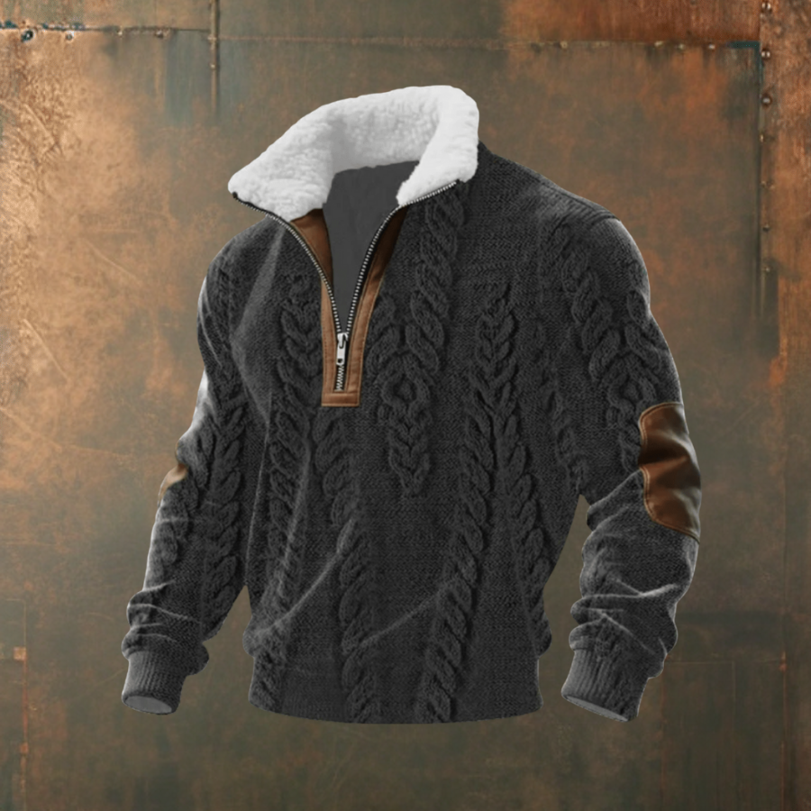 Mattia | Maglione grigio-bianco con colletto a zip