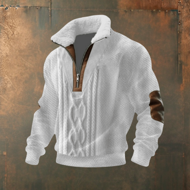 Mattia | Maglione grigio-bianco con colletto a zip