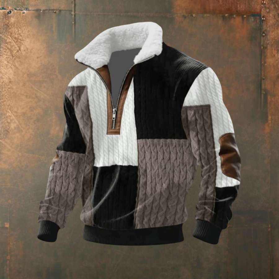 Mattia | Maglione grigio-bianco con colletto a zip