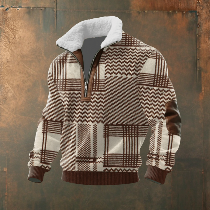 Mattia | Maglione grigio-bianco con colletto a zip