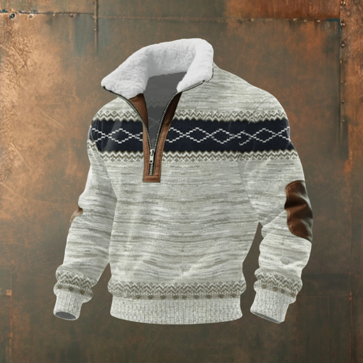 Mattia | Maglione grigio-bianco con colletto a zip