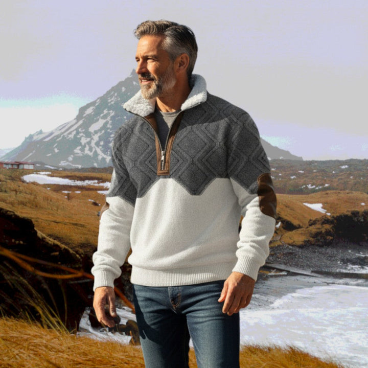 Mattia | Maglione grigio-bianco con colletto a zip