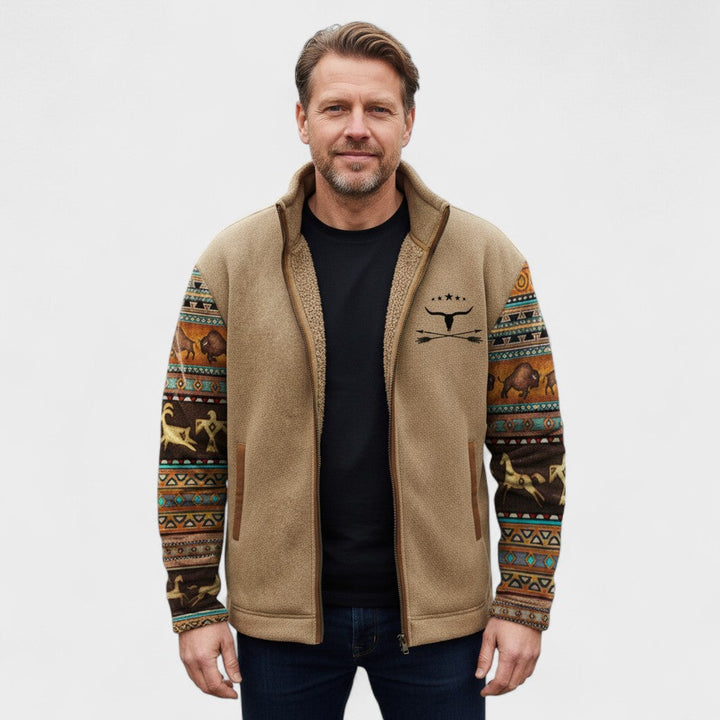 Michele | Giacca in pile beige con maniche a fantasia