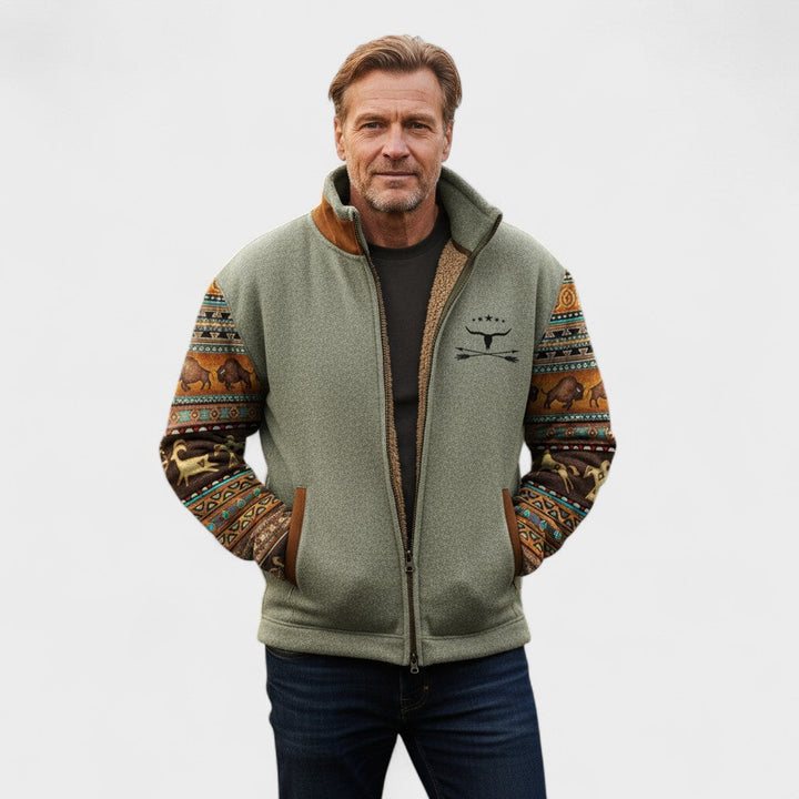 Michele | Giacca in pile beige con maniche a fantasia