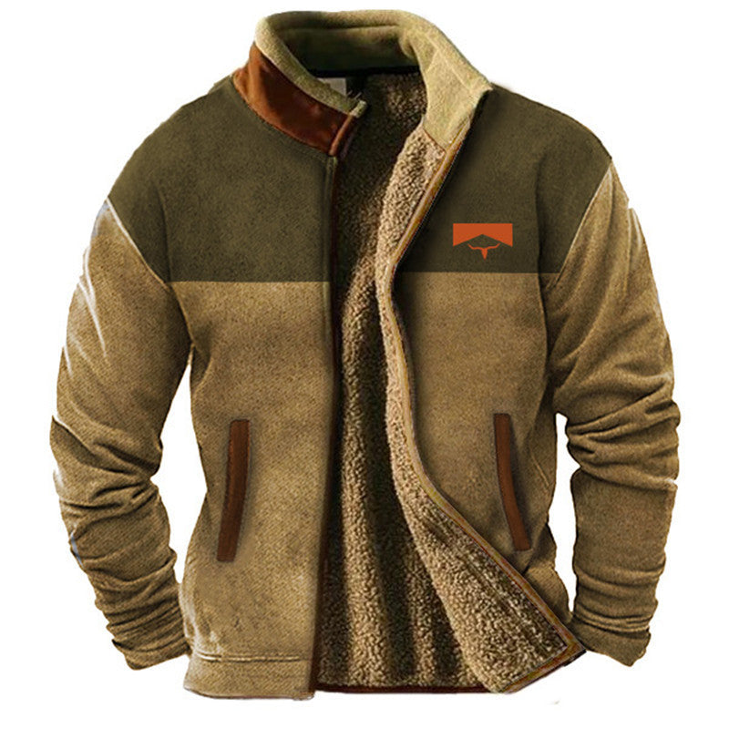 Michele | Giacca in pile beige con maniche a fantasia