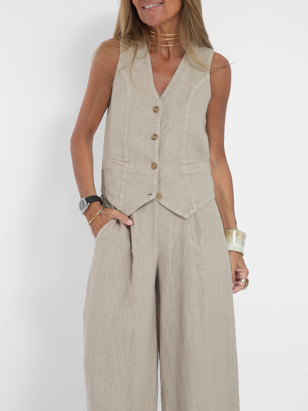 Aira - Completo Gilet Bottonato & Pantalone Largo