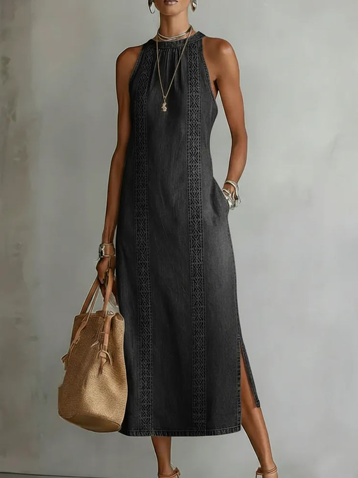 Livia - Abito in Denim con Pizzo in Stile Retro