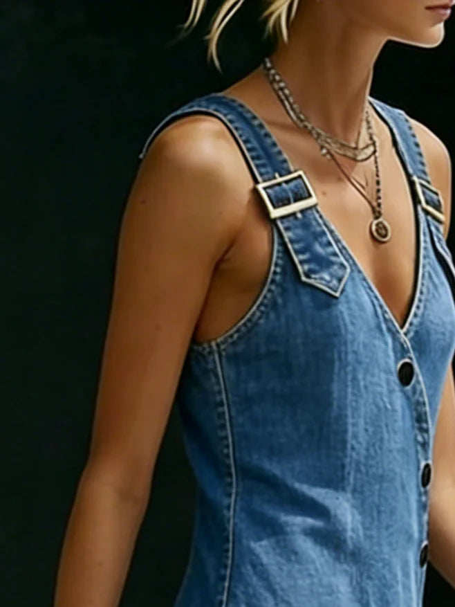 Beatrice - Vestito Lungo in Jeans con Bottoni