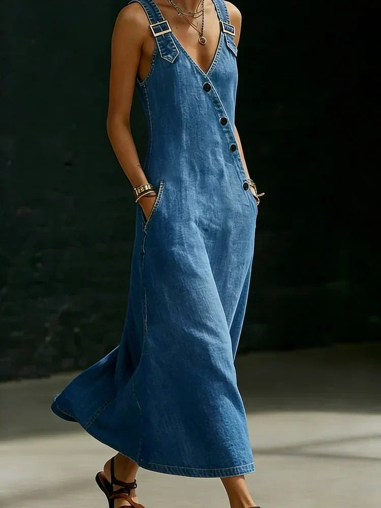 Beatrice - Vestito Lungo in Jeans con Bottoni