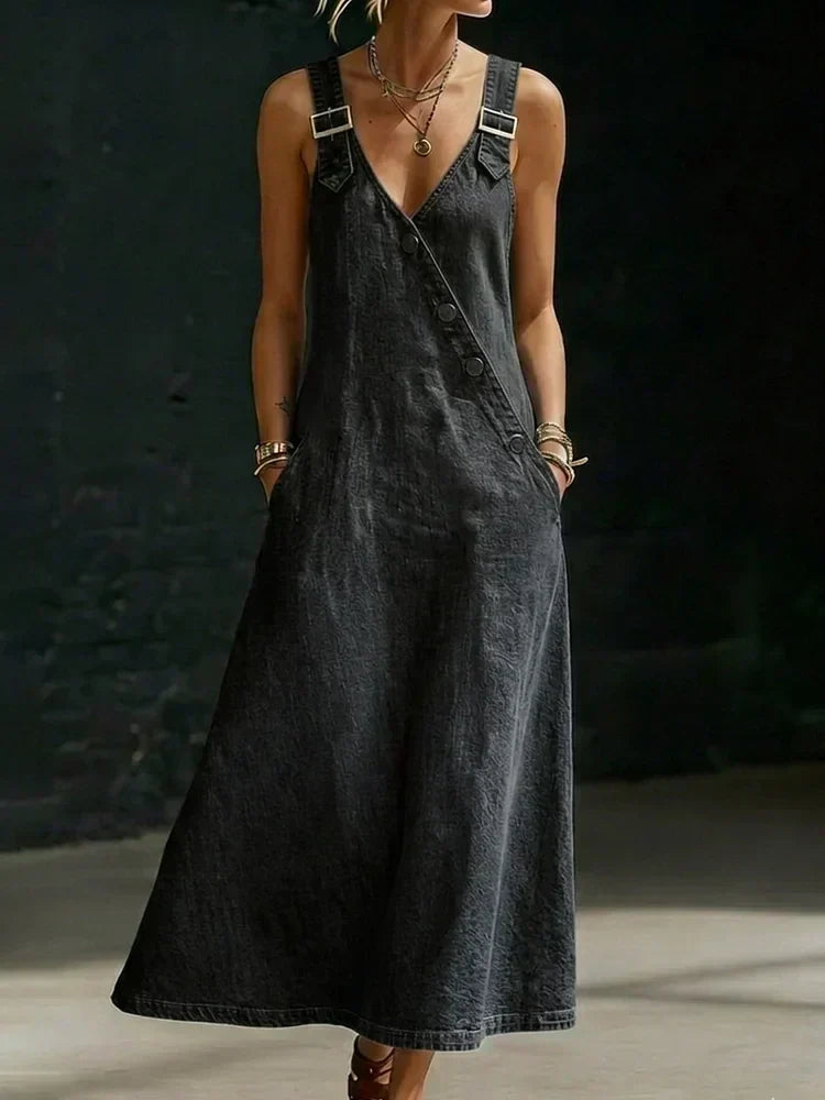 Beatrice - Vestito Lungo in Jeans con Bottoni