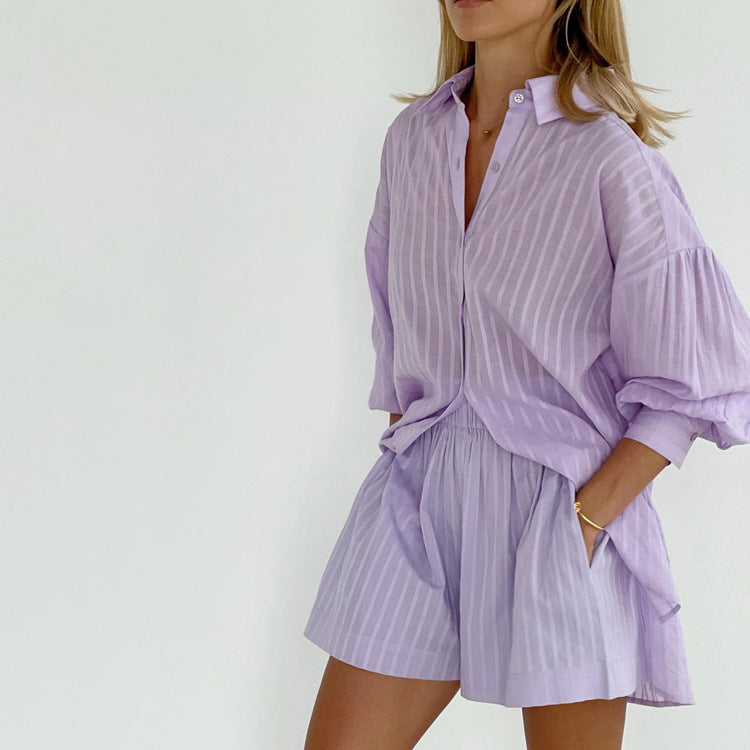 Viola - Completo Camicia Bottonata e Pantaloni Corti Arieggiati
