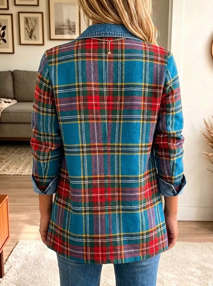 Lena | Giacca in jeans con patchwork tartan