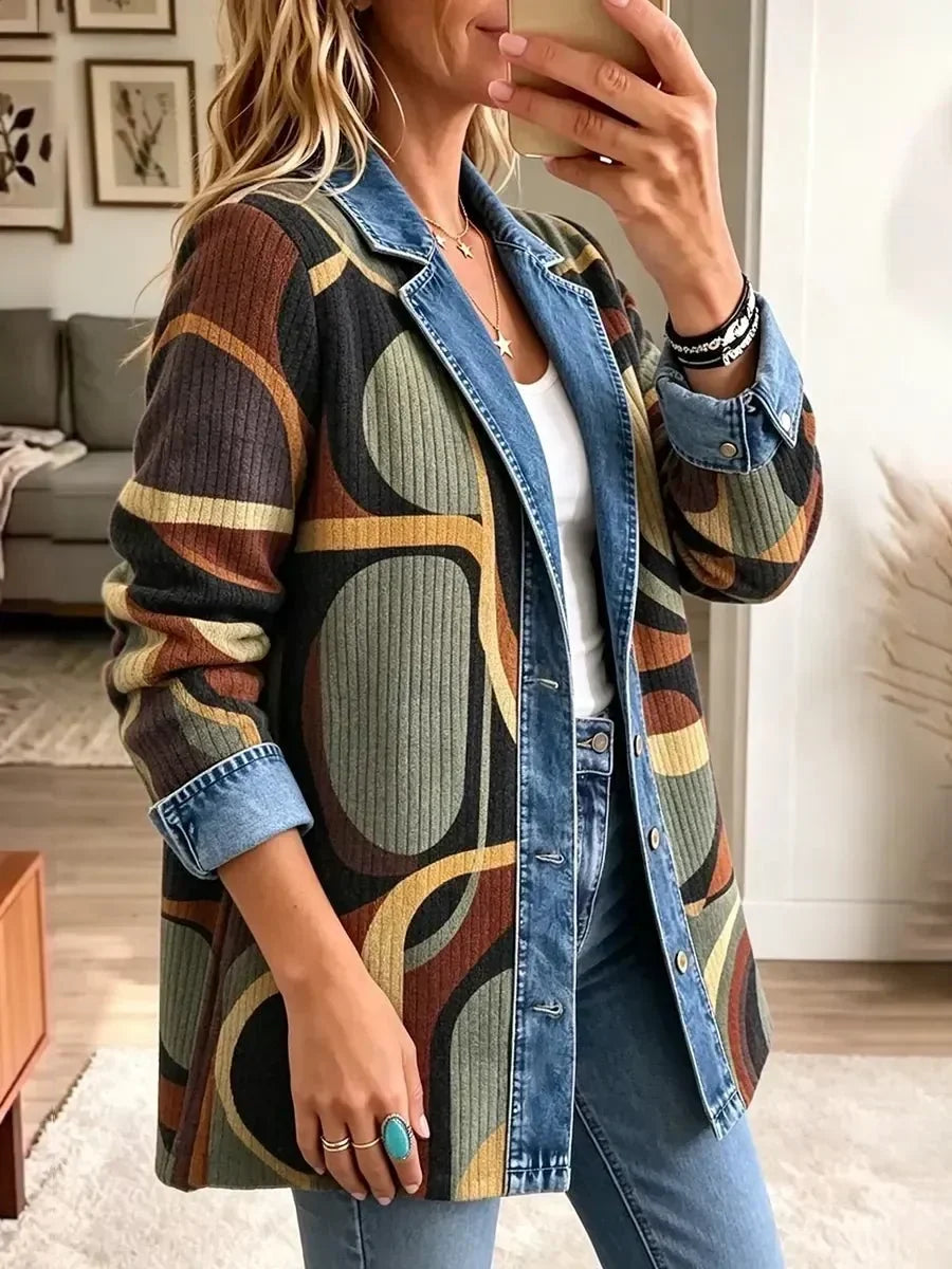 Franziska | Giacca di jeans vintage con motivo astratto
