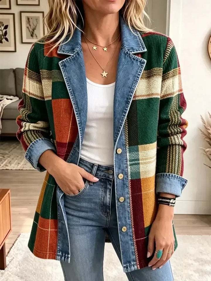 Luisa | Giacca di jeans retro con motivo a quadri artistico