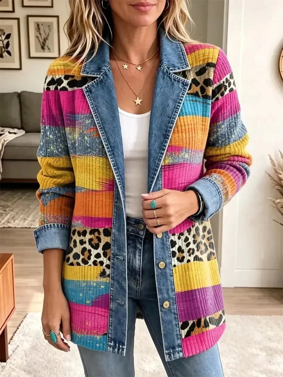 Mathilda | Giacca di jeans retro con motivo leopardato