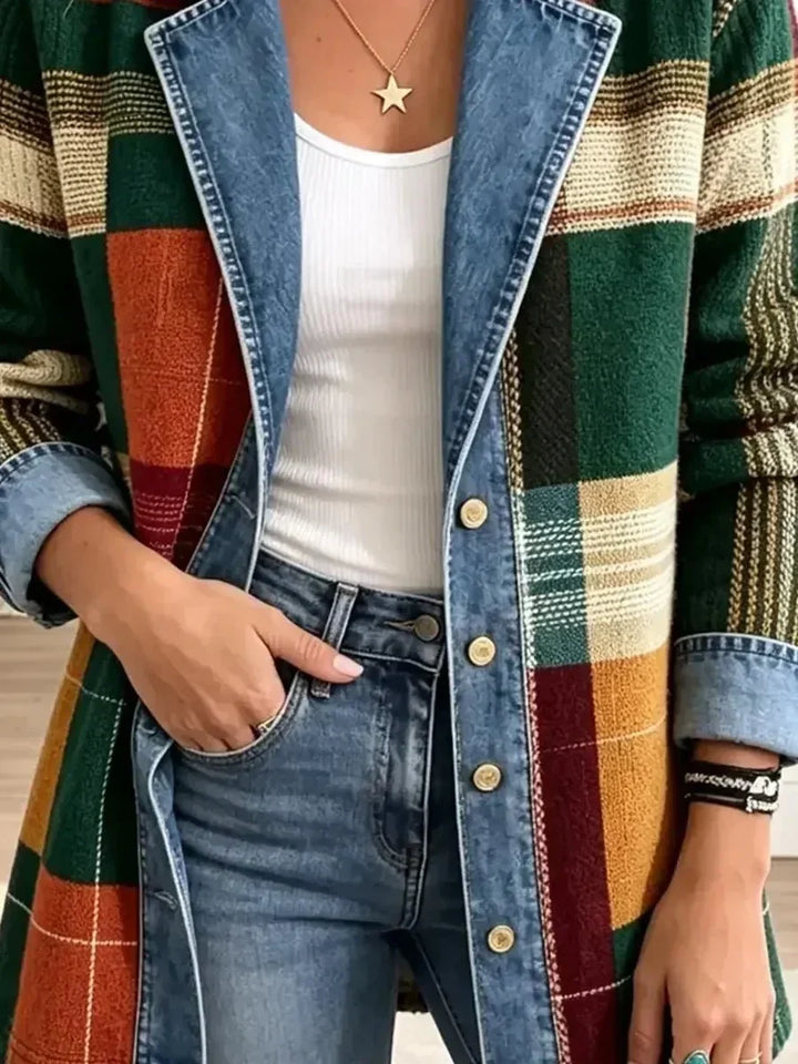 Luisa | Giacca di jeans retro con motivo a quadri artistico