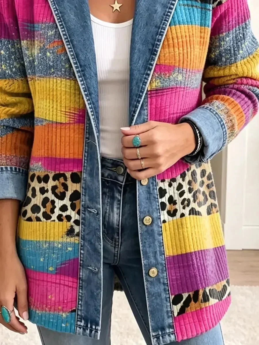 Mathilda | Giacca di jeans retro con motivo leopardato