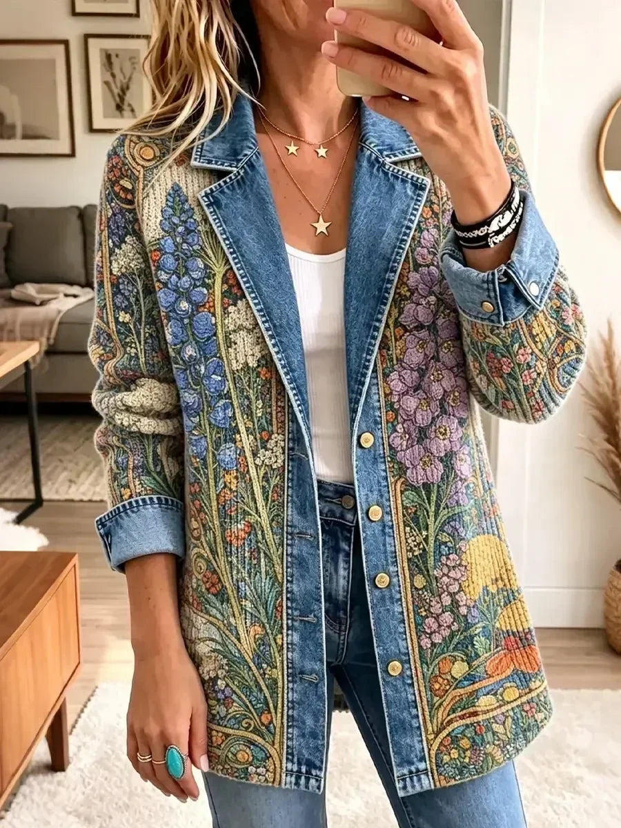 Katharina | Giacca di jeans vintage con motivo floreale