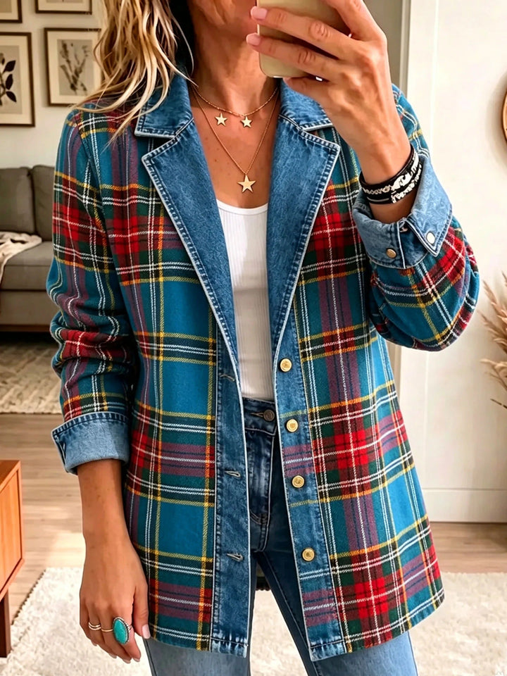 Lena | Giacca in jeans con patchwork tartan