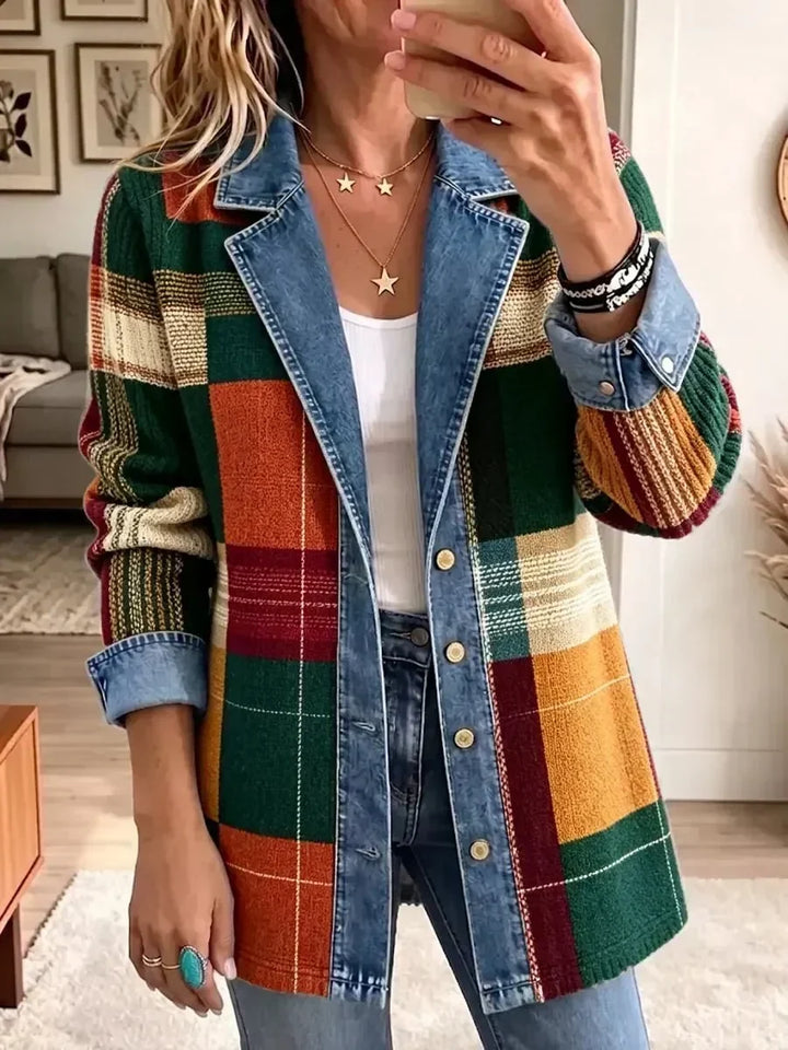 Luisa | Giacca di jeans retro con motivo a quadri artistico