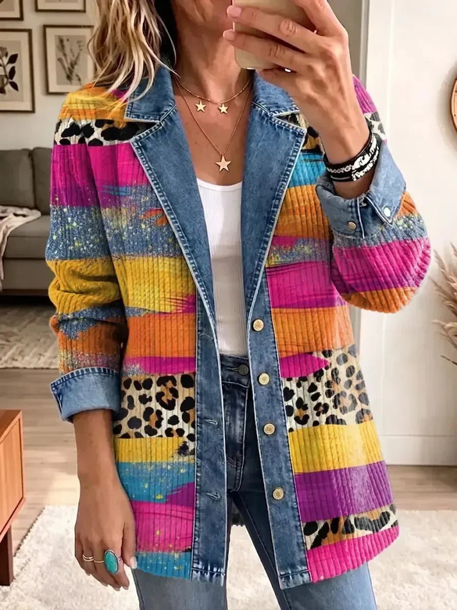 Mathilda | Giacca di jeans retro con motivo leopardato