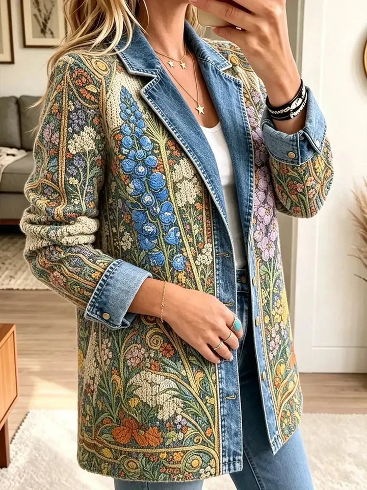 Katharina | Giacca di jeans vintage con motivo floreale