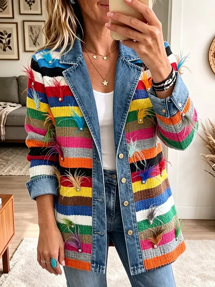 Antonia | Giacca di jeans vintage con stampa a penna