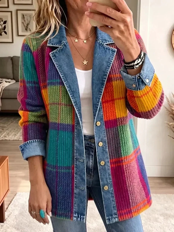 Frieda | Giacca di jeans vintage con patchwork a quadri