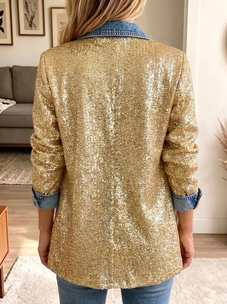 Greta | Giacca di jeans patchwork con glitter dorato